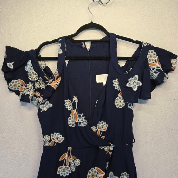 JOA Los Angeles Embroidered Floral Cold Shoulder Dress Womens M Navy Blue NWT* - Picture 7 of 14